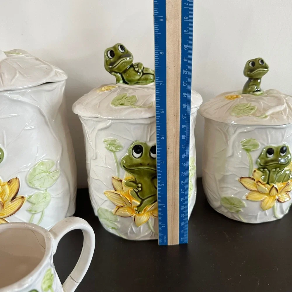 VTG Sears Roebuck Neil the Frog Ceramic Canister Set 8pc Creamer Salt Pepper MCM